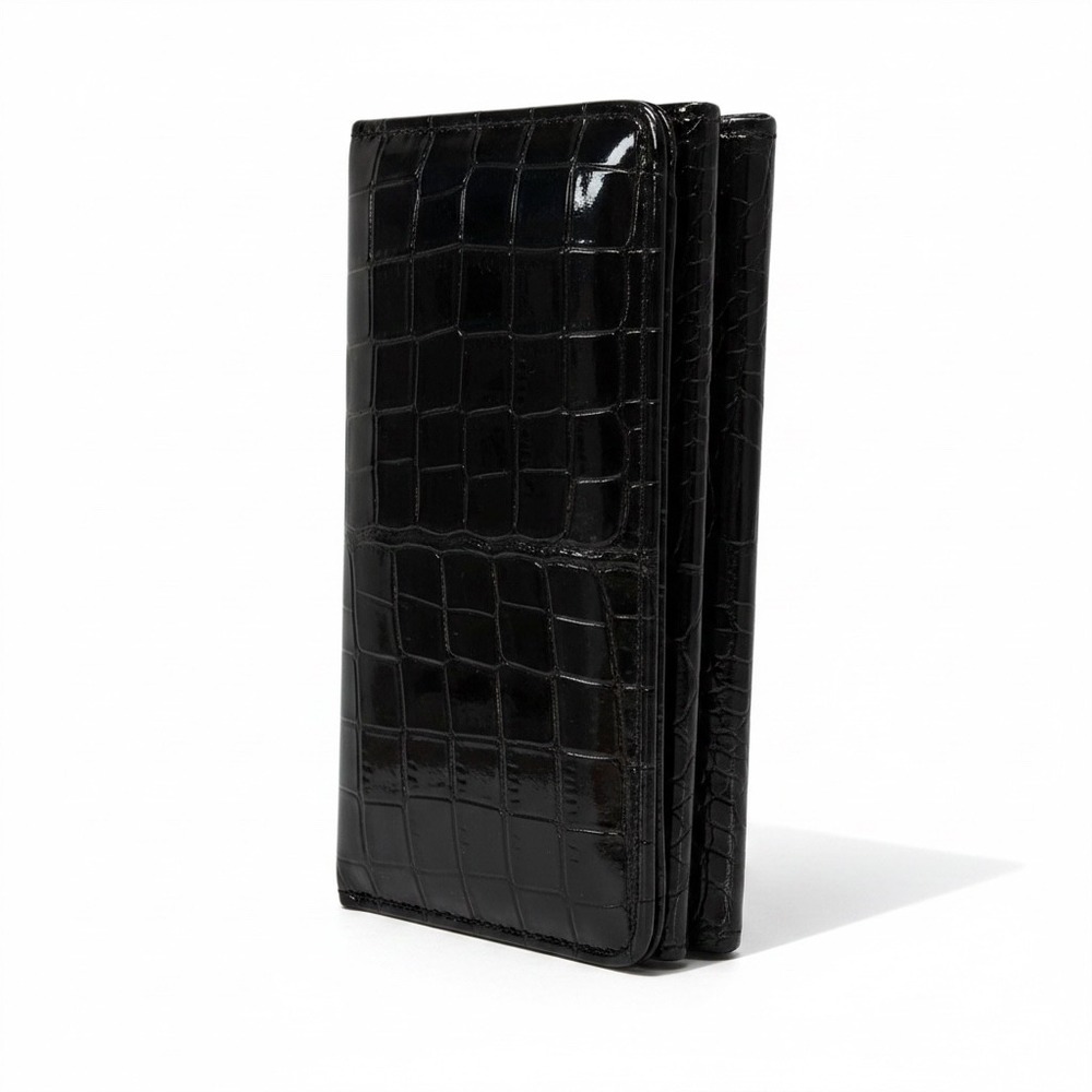 Snake Pattern Black Goth Shiny Safekeeper Trifold Wallet Large Travel